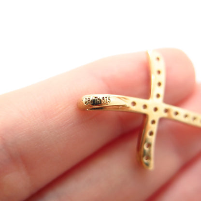 925 Sterling Silver Gold Plated C Z Cross Slide Pendant