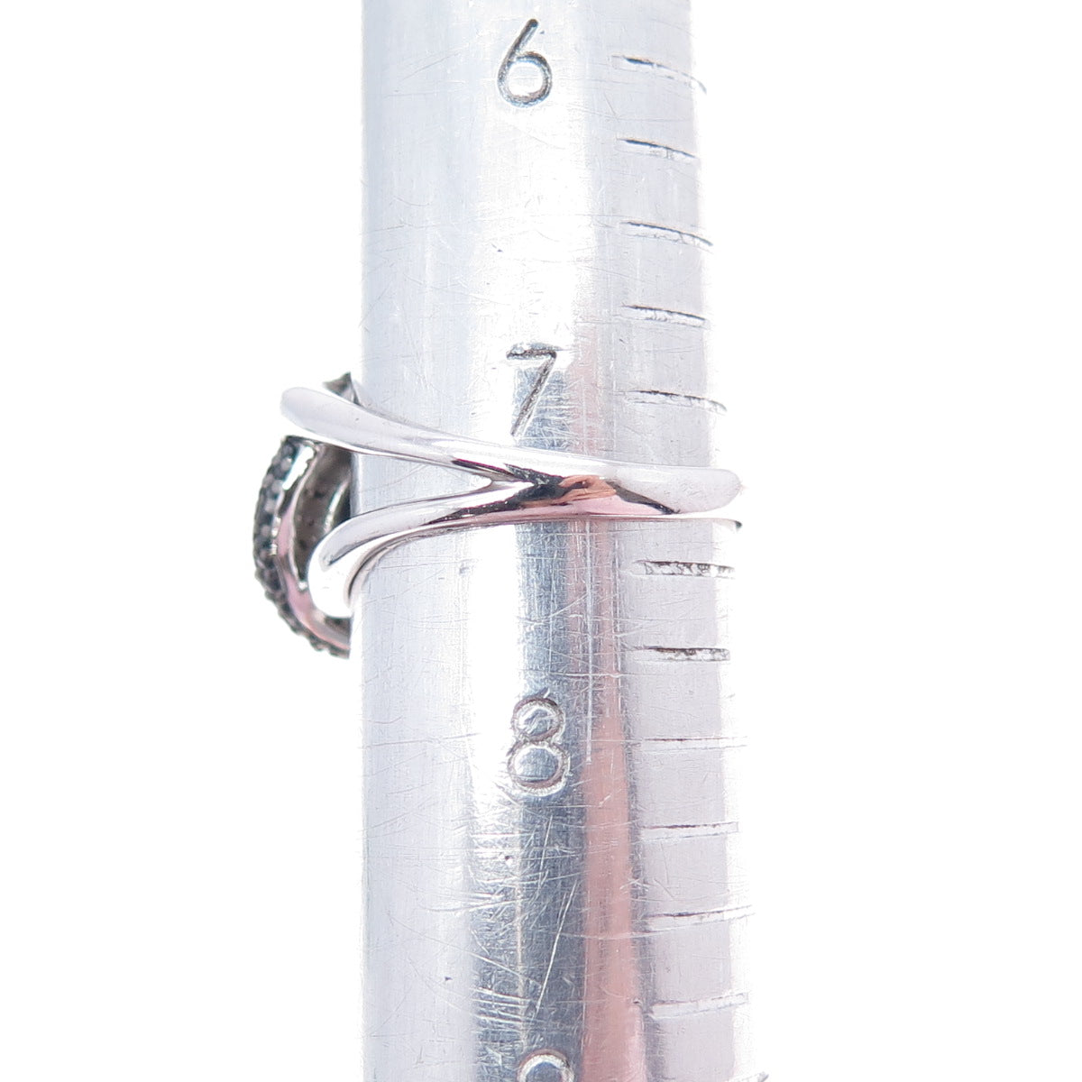 925 Sterling Silver Real Black Spinel Interlocked Circle Ring Size 7.25