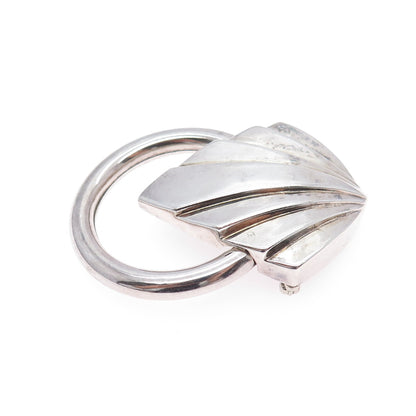 KRYPELL 925 Sterling Silver Vintage Modernist Door Knocker Oxidized Pin Brooch