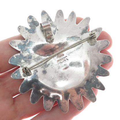 925 Sterling Silver 2-Tone Vintage Mexico Sun Face Pin Brooch / Pendant