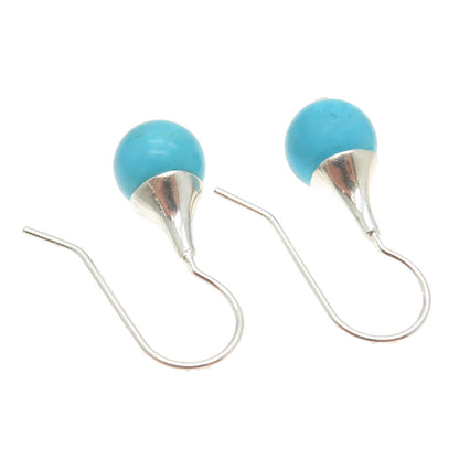 925 Sterling Silver Vintage Real Turquoise Gemstone Hook Earrings