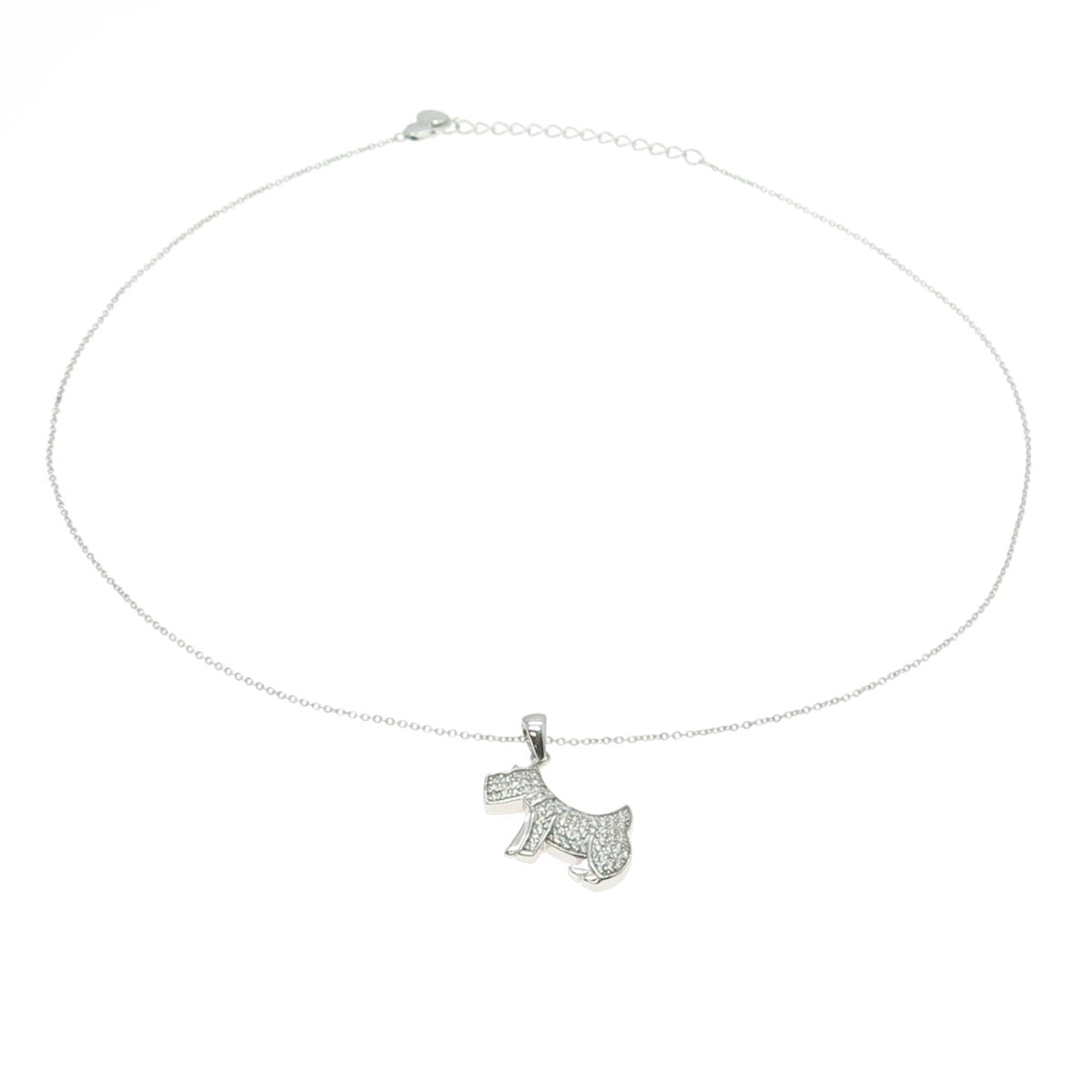 925 Sterling Silver Pave C Z Terrier Dog Pendant Rolo Chain Necklace 18"