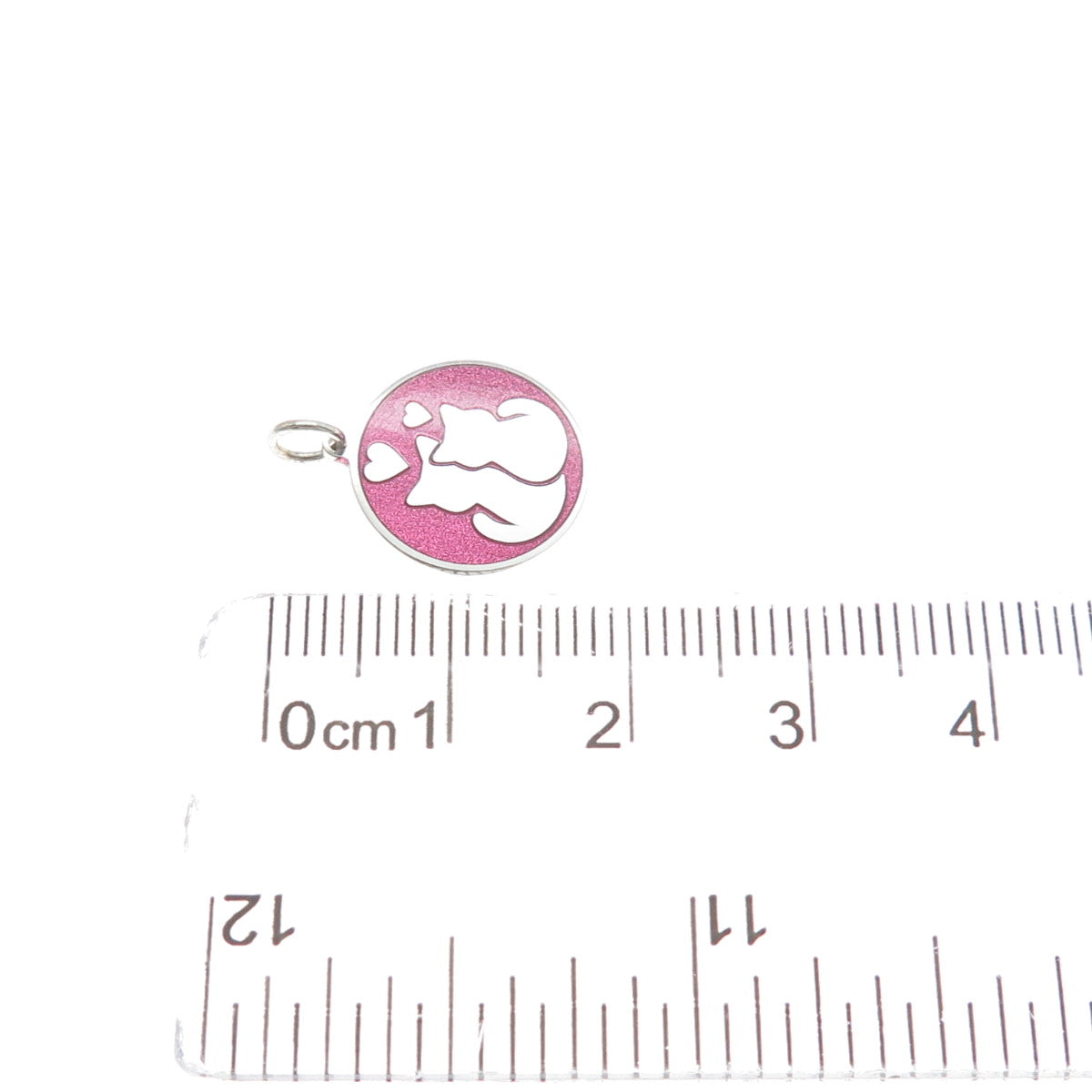 925 Sterling Silver Purple Pink Enamel Mom & Child Cat Heart Minimalist Pendant