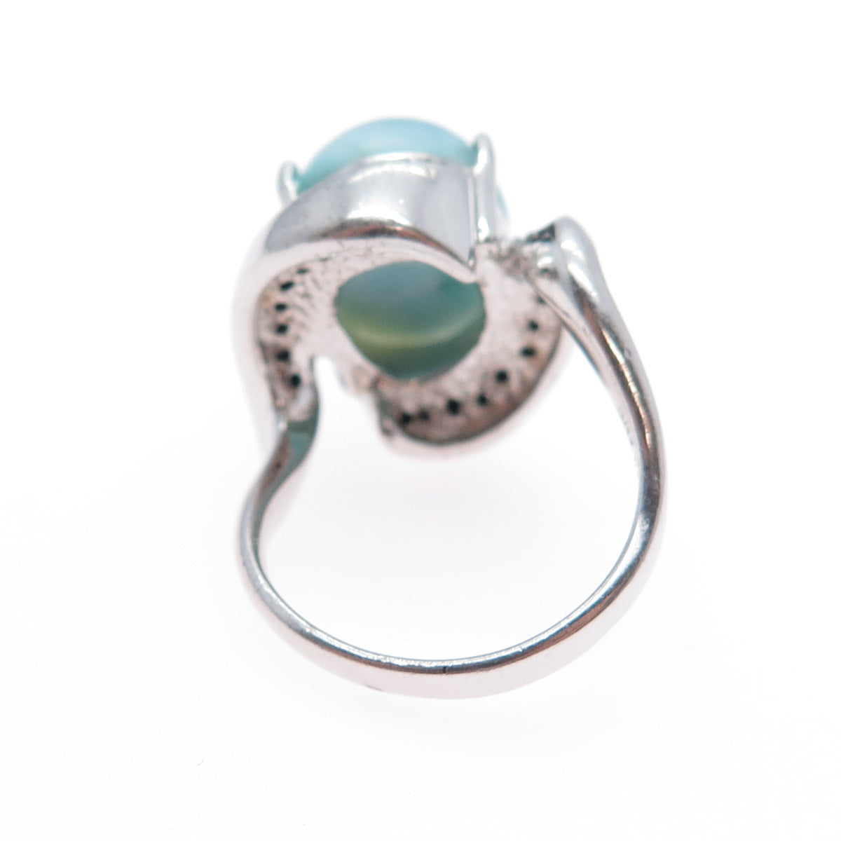 NOA ZUMAN 925 Sterling Silver Real Larimar & Black Spinel Bypass Ring Size 6