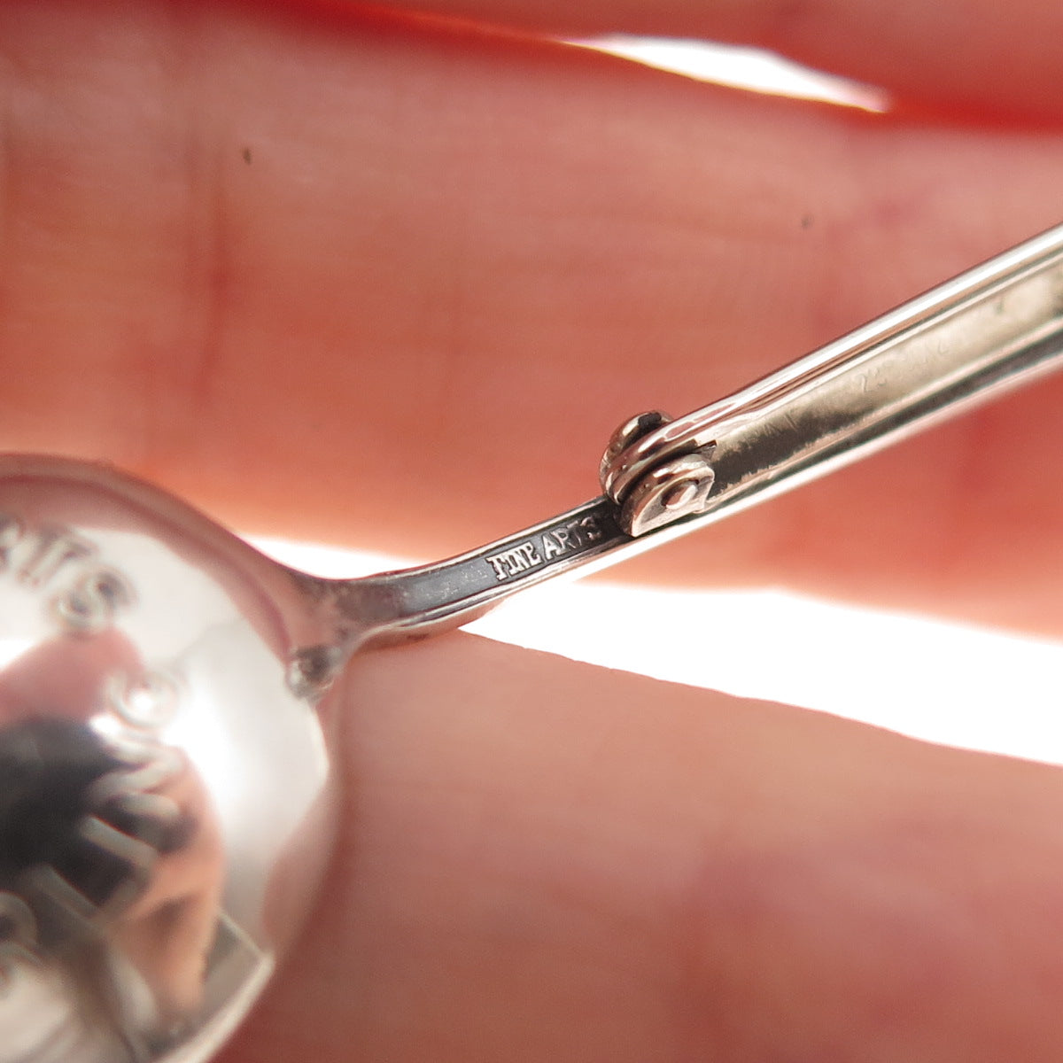Fine Arts 925 Sterling Silver Antique Art Deco Salt & Spices Spoon Pin Brooch