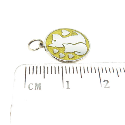 925 Sterling Silver Yellow Enamel Dog & Cat Friendship Minimalist Charm Pendant