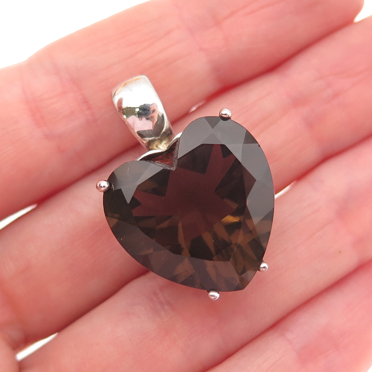 CHATEAU D'ARGENT & David Sigal Sterling Vintage Real Smoky Quartz Heart Pendant