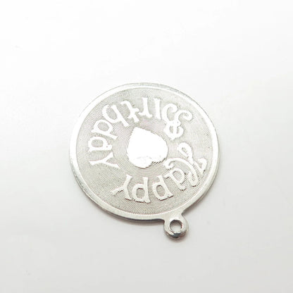 925 Sterling Silver Vintage Danecraft "Happy Birthday" Round Charm Pendant
