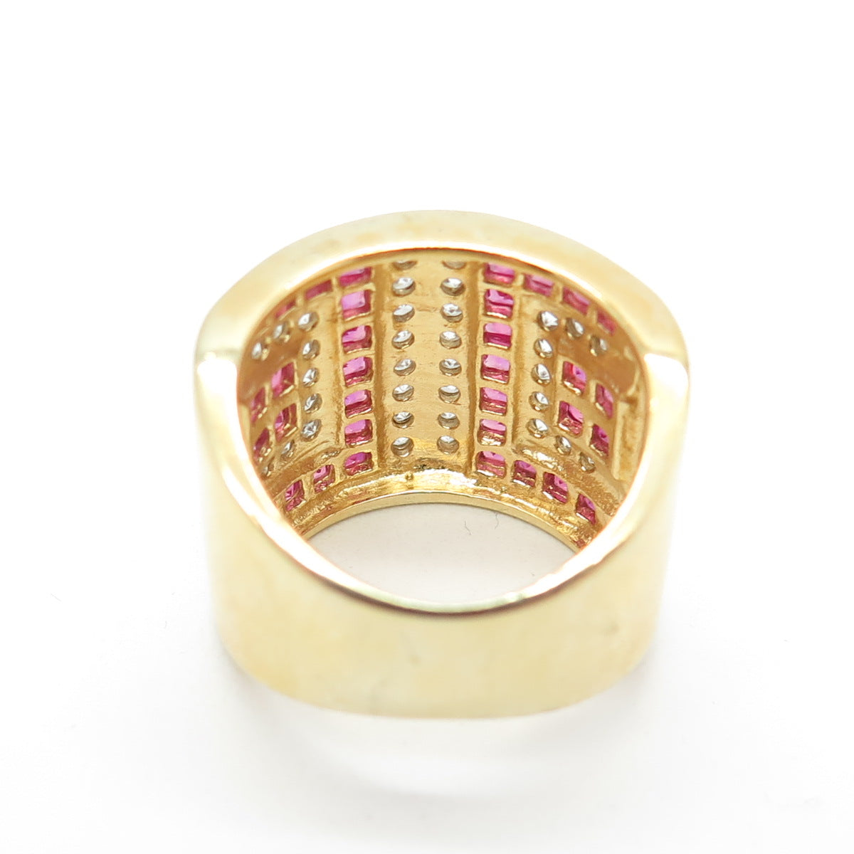 PADI 925 Sterling Silver Gold Plated Lab-Created Pink Sapphire & C Z Ring Size 6