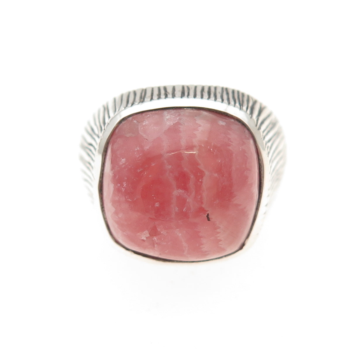 925 Sterling Silver Vintage Real Rhodochrosite Modernist Oxidized Ring Size 8