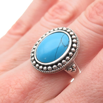 925 Sterling Silver Vintage Real Turquoise Ball Beaded Ring Size 6