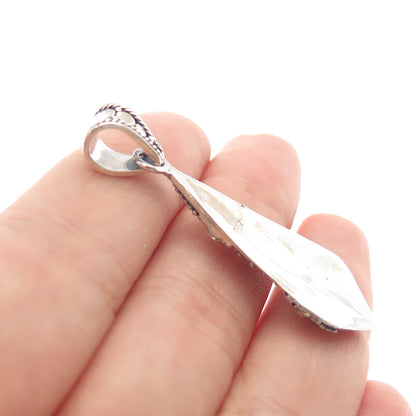 925 Sterling Silver 2-Tone Vintage Modernist Granulated Oxidized Charm Pendant