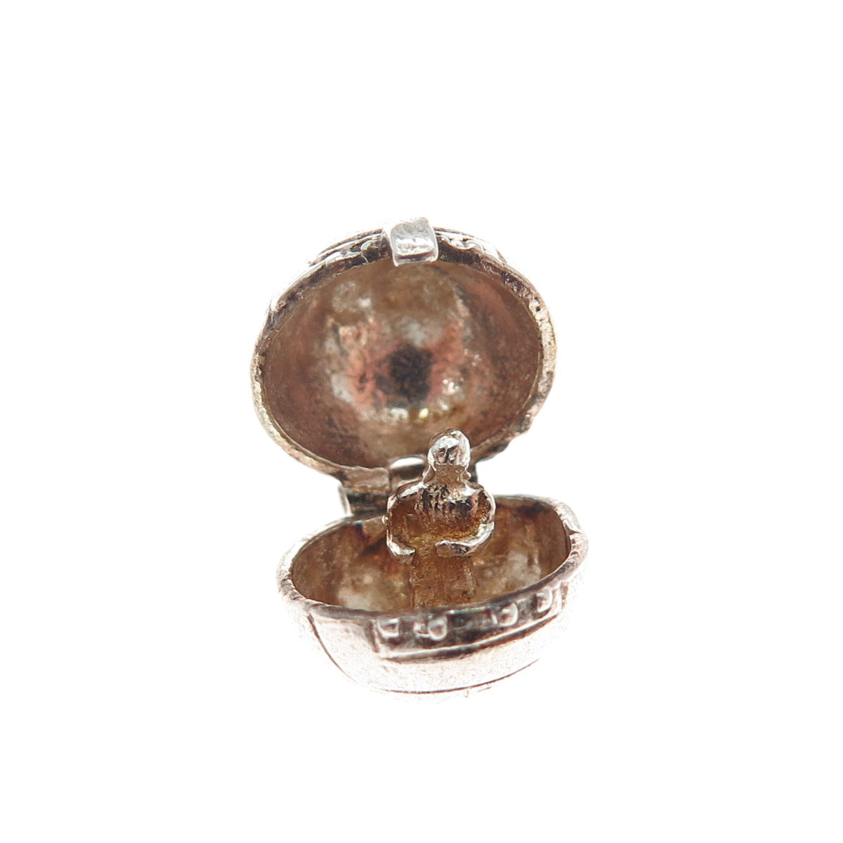 925 Sterling Silver Vintage Basketball Oxidized Minimalist Locket Charm Pendant
