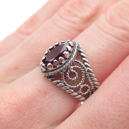 Chateau D’Argent 925 Sterling Silver Vintage Real Garnet Spiral Ring Size 8