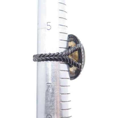 925 Sterling Silver Black Rhodium Real Labradorite & C Z Ring Size 6.25
