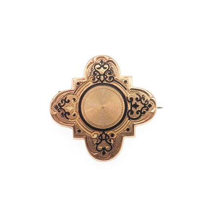 Gold Filled Vintage Enamel Cross Ornate Pin Brooch / Pendant