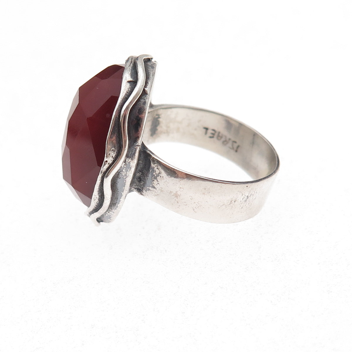 Didae 925 Sterling Silver Vintage Israel Real Carnelian Modernist Ring Size 7