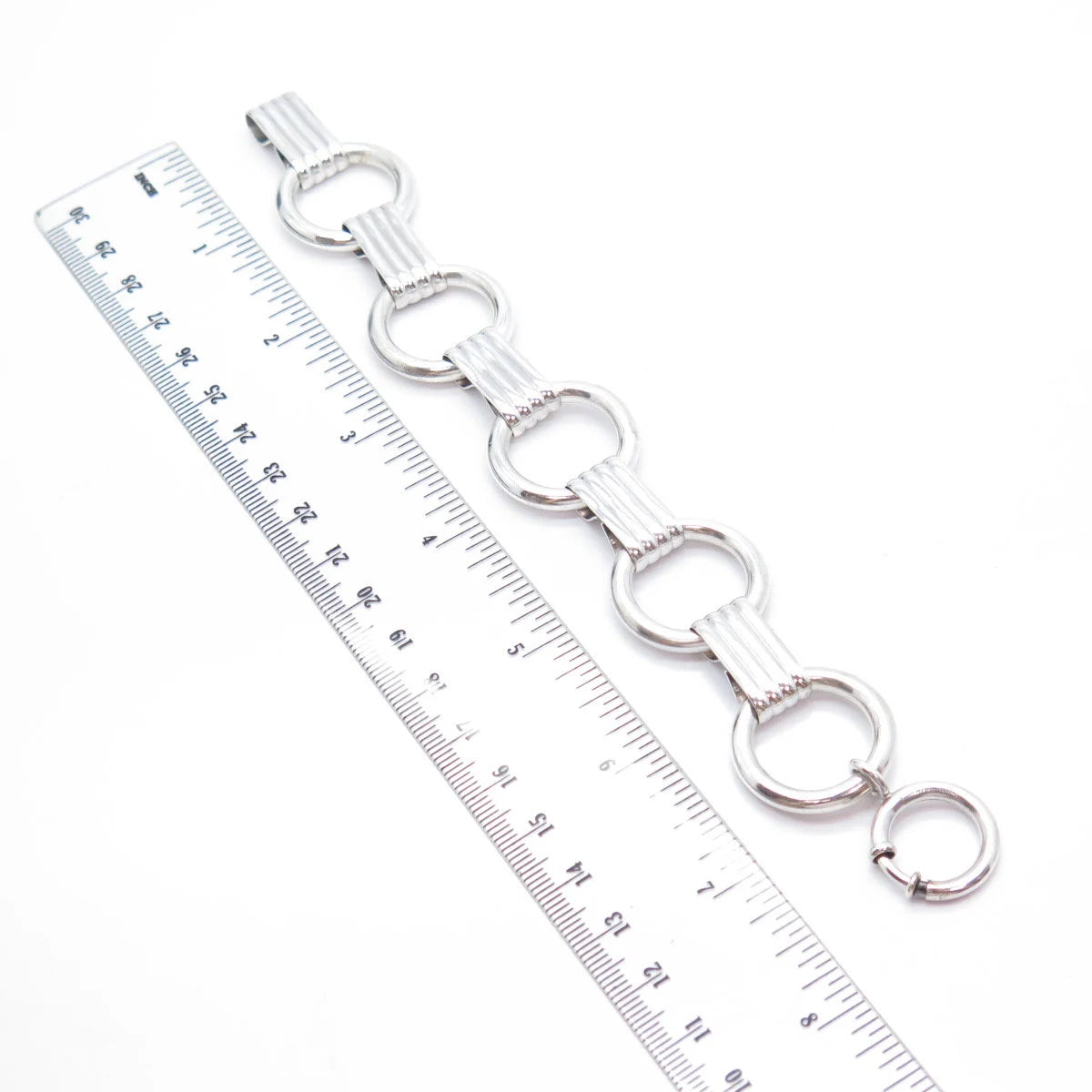 925 Sterling Silver Vintage Round & Bar Link Bracelet 7.25"