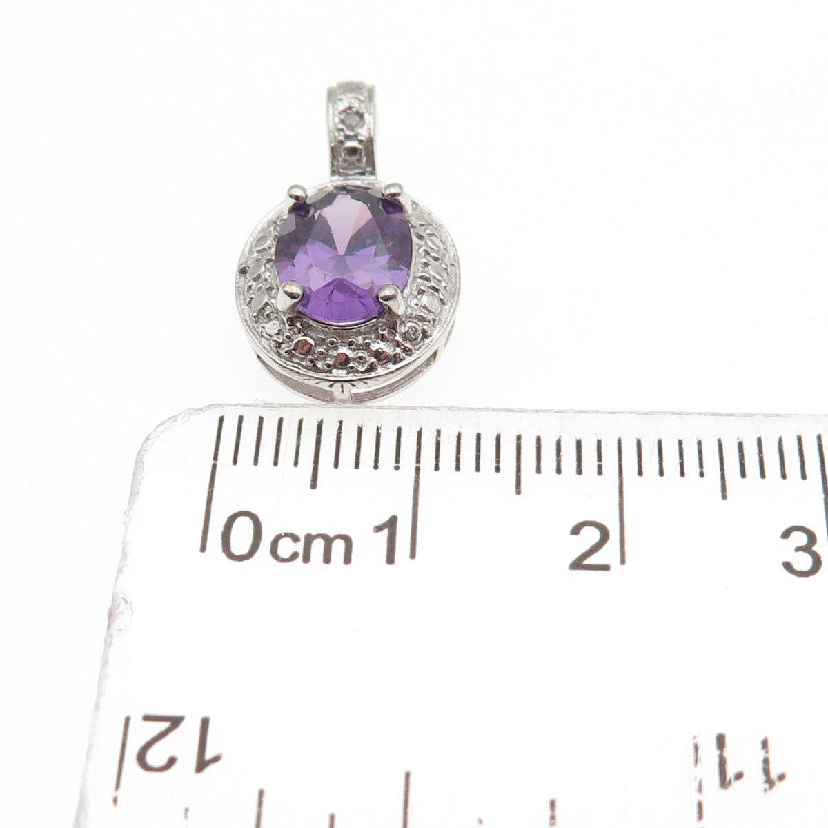 925 Sterling Silver Real Diamond Accent & Amethyst Mini Charm Pendant