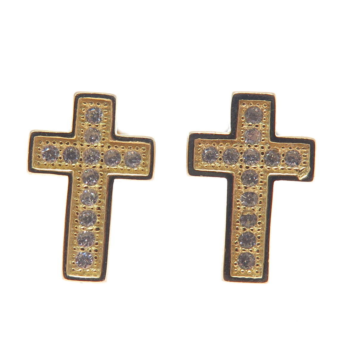 925 Sterling Silver Gold Plated Round-Cut C Z Cross Earrings