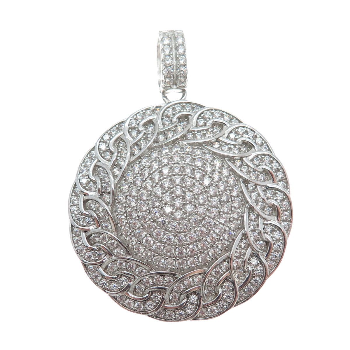 DESIGNS BY YAGI 925 Sterling Silver Round-Cut C Z Sparkle Curb Link Pendant