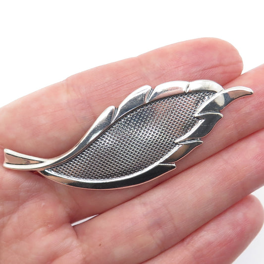 BEAU 925 Sterling Silver Vintage Floral Leaf / Feather Pin Brooch