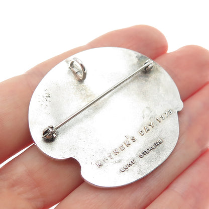 LUNT 925 Sterling Silver Vintage 1973 Mother's Day Oxidized Pin Brooch / Pendant