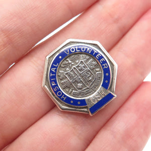 BALE 925 Sterling Silver Vintage Enamel Hospital Volunteer CSH Lapel Pin Brooch
