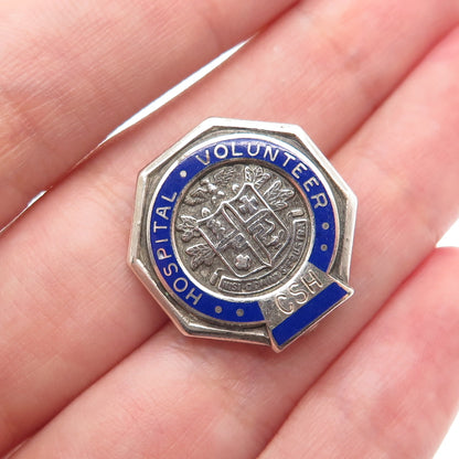 BALE 925 Sterling Silver Vintage Enamel Hospital Volunteer CSH Lapel Pin Brooch