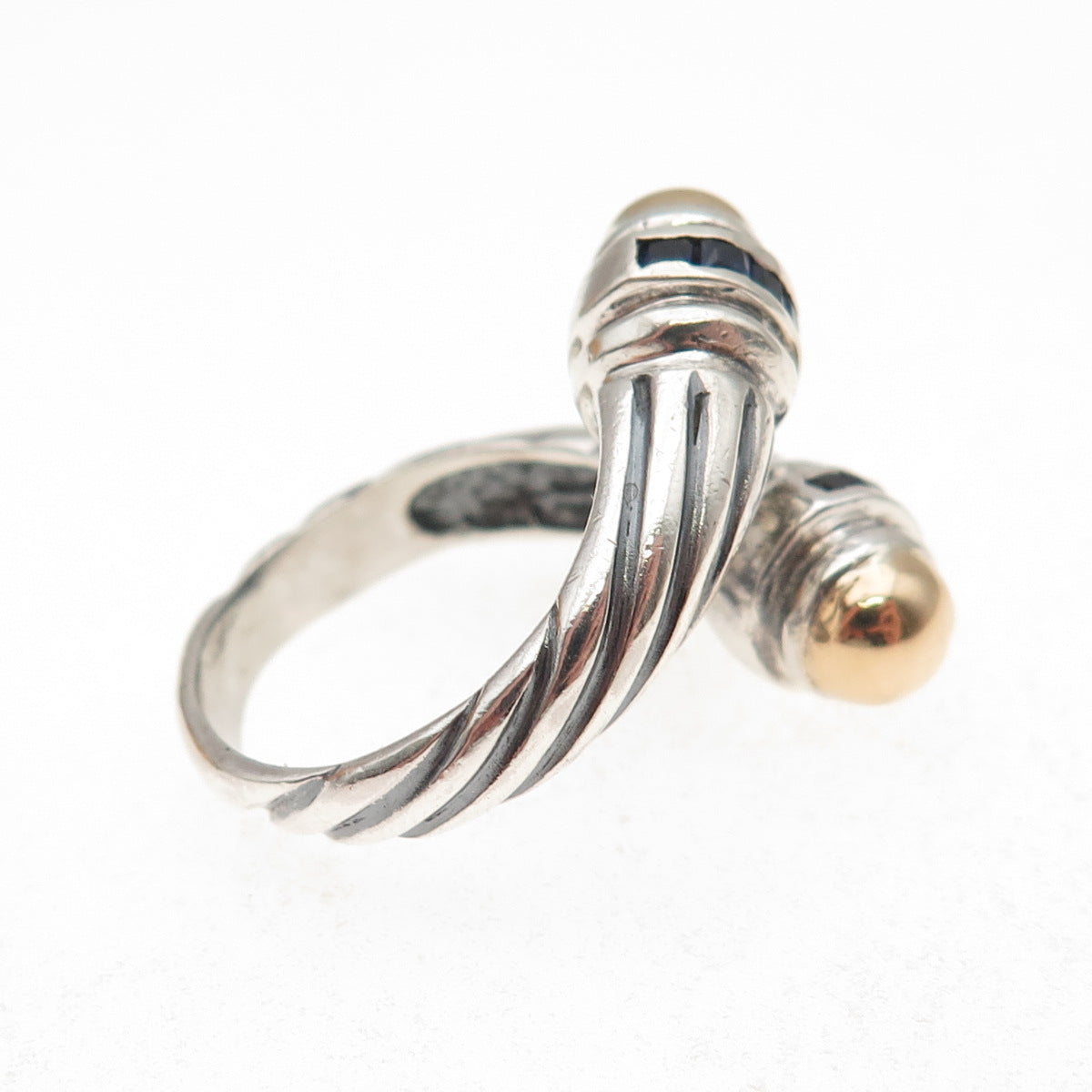 925 Sterling Silver 18K Gold Vintage Real Sapphire Adjustable Ring Size 6.5