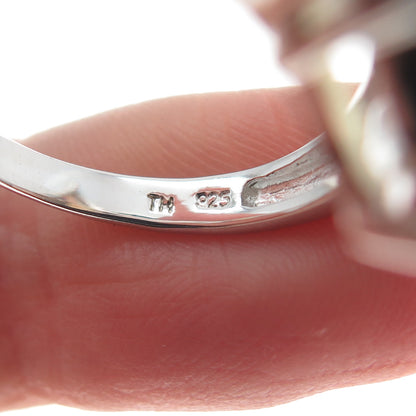 925 Sterling Silver Real Checkered Yellow & White Topaz Gem Ring Size 7.25