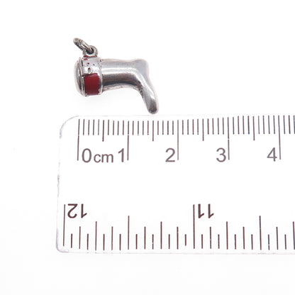 J.M. Fisher 925 Sterling Silver Antique Art Deco Enamel Santa Stocking Pendant