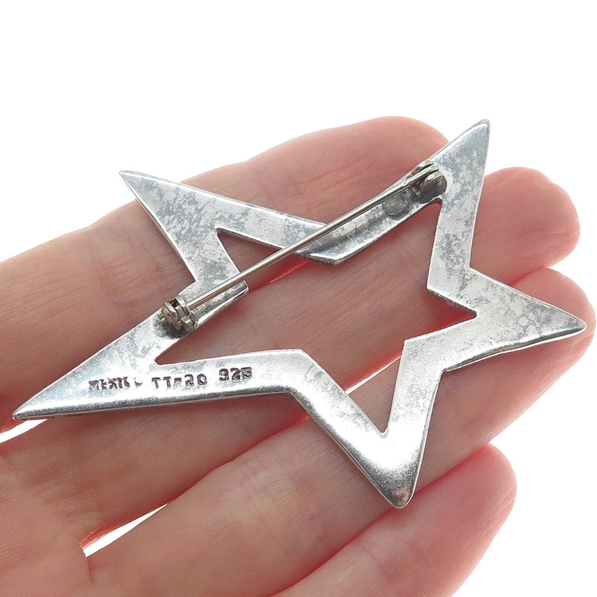 925 Sterling Silver Vintage Mexico Modernist Rockstar Oxidized Pin Brooch