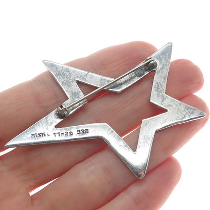 925 Sterling Silver Vintage Mexico Modernist Rockstar Oxidized Pin Brooch