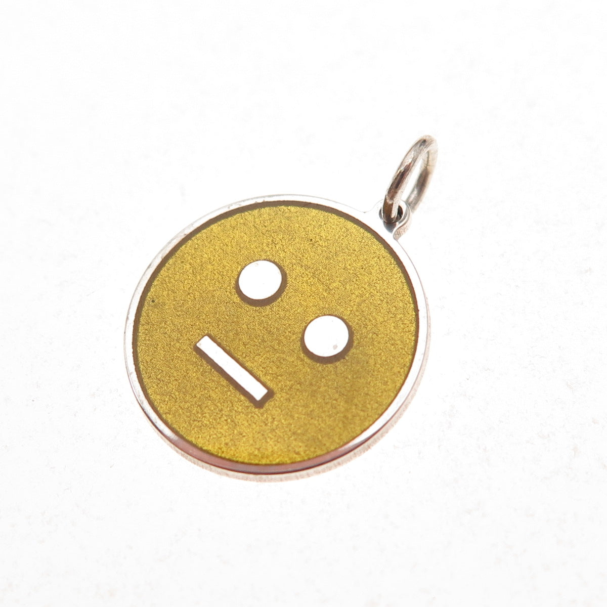 925 Sterling Silver Yellow Enamel Neutral Face Emoji Charm Pendant