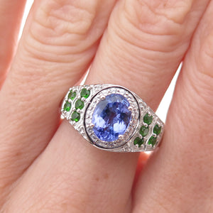 925 Sterling Silver Real Tanzanite Peridot & White Topaz Ring Size 8