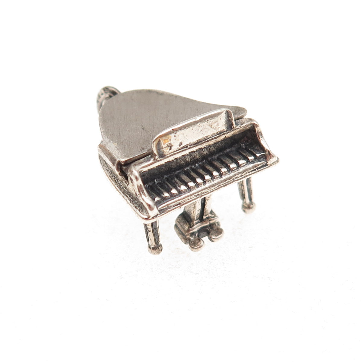 Beau 925 Sterling Silver Vintage Grand Piano Oxidized 3D Open Charm Pendant