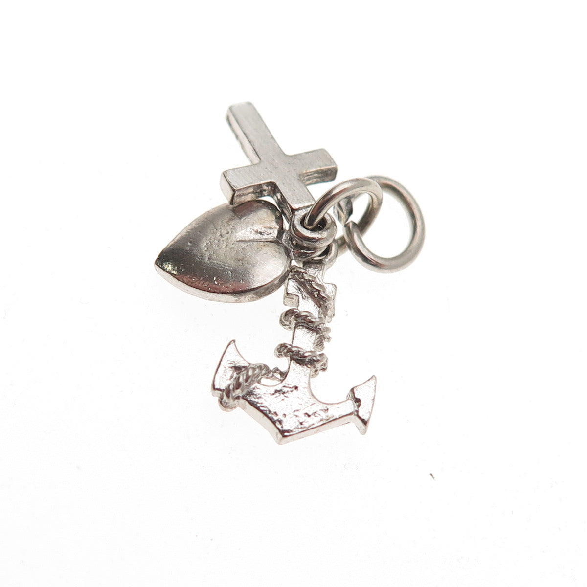 925 Sterling Silver Vintage Heart Cross Anchor Mini Charm Pendant