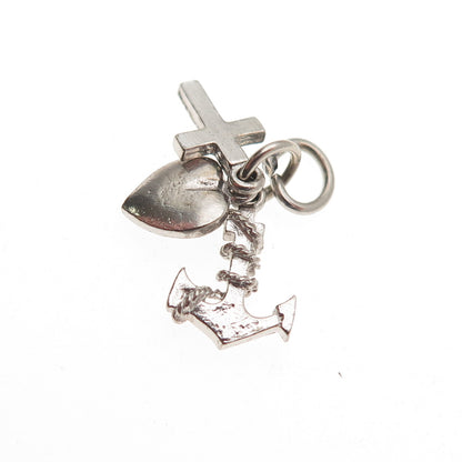 925 Sterling Silver Vintage Heart Cross Anchor Mini Charm Pendant