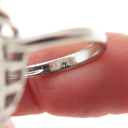 925 Sterling Silver Oval-Cut Blue Tapered Baguette-Cut White C Z Ring Size 7.25