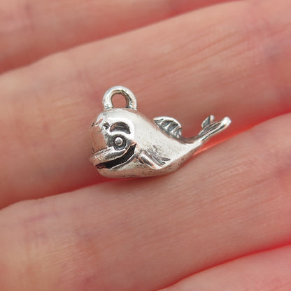 925 Sterling Silver Vintage Baby Whale Oxidized Minimalist 3D Charm Pendant