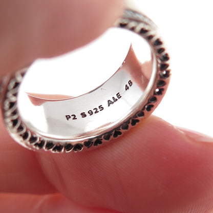 Pandora 925 Sterling Silver Enamel & C Z Hearts Band Ring Size 5