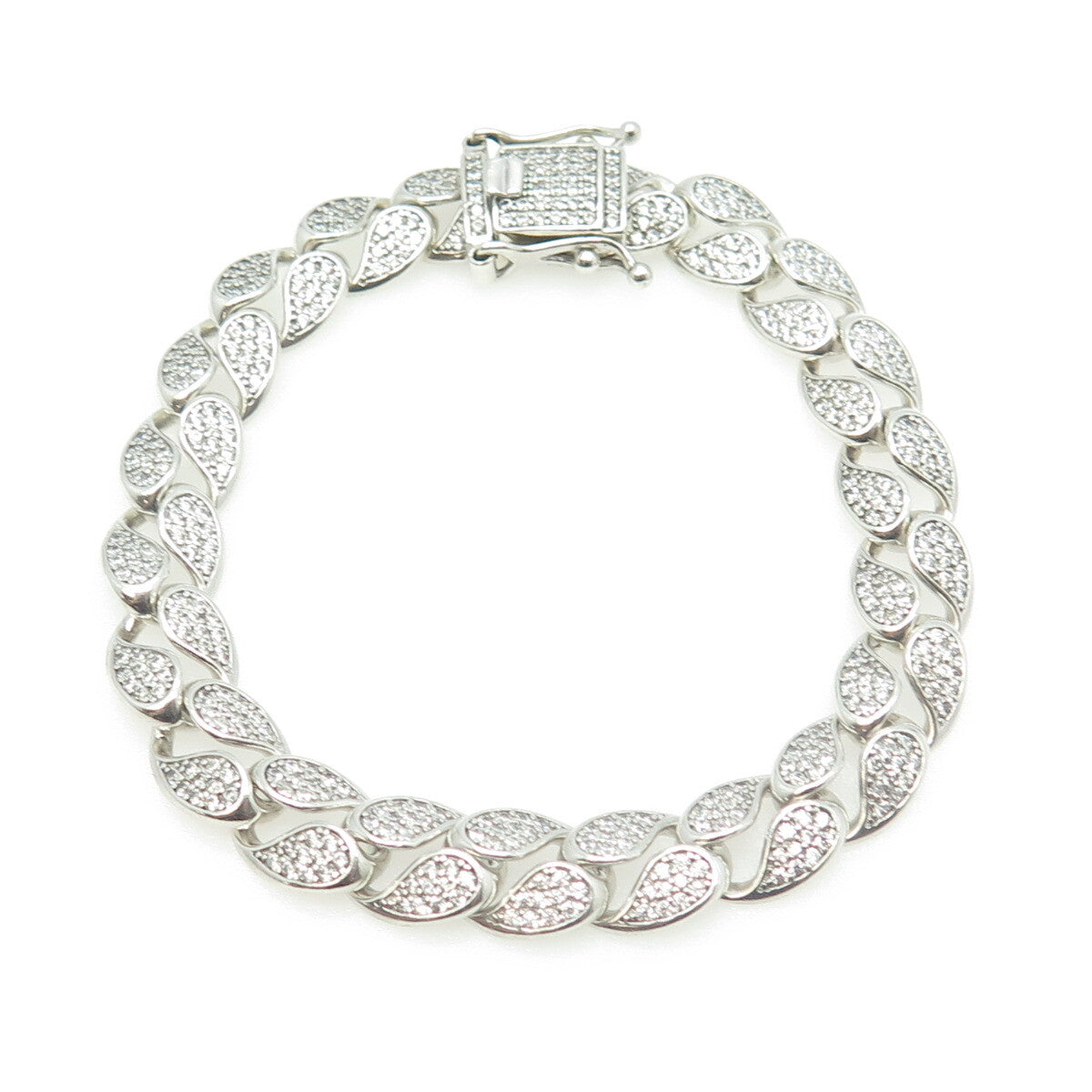 925 Sterling Silver Round-Cut White C Z Cuban Link Bracelet 8"
