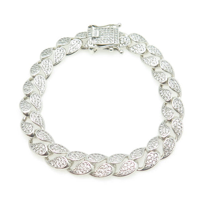 925 Sterling Silver Round-Cut White C Z Cuban Link Bracelet 8"