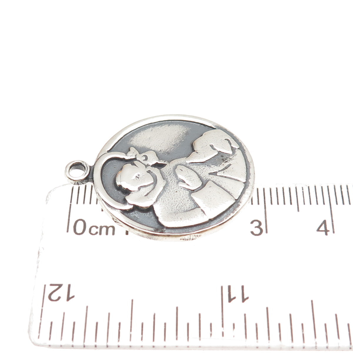 925 Sterling Silver Vintage St. Anthony Medal Oxidized Charm Pendant