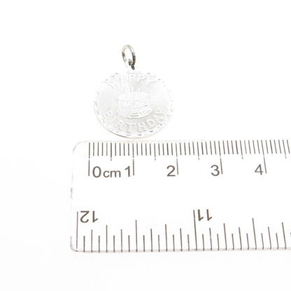 SPENCER 925 Sterling Silver Vintage Happy Birthday Minimalist Charm Pendant