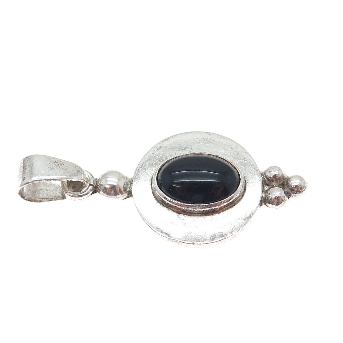 925 Sterling Silver Vintage CII Mexico Real Black Onyx Modernist Charm Pendant