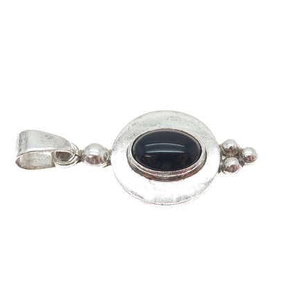 925 Sterling Silver Vintage CII Mexico Real Black Onyx Modernist Charm Pendant