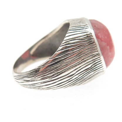 925 Sterling Silver Vintage Real Rhodochrosite Modernist Oxidized Ring Size 8