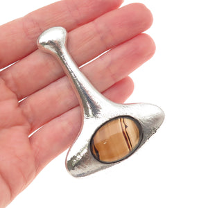 925 Sterling Silver Vintage Real Agate Modernist Oxidized Slide Pendant